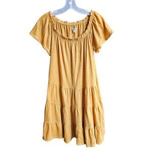 💫NWT Max Studio Yellow Boho Tiered Babydoll Flutter Sleeve Mini Dress Size S